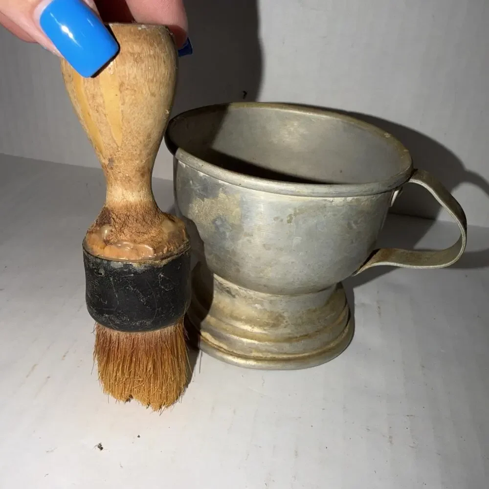 Vintage Tin Shaving Cup and Made Rite Shaving Brush And Cleaning Brush